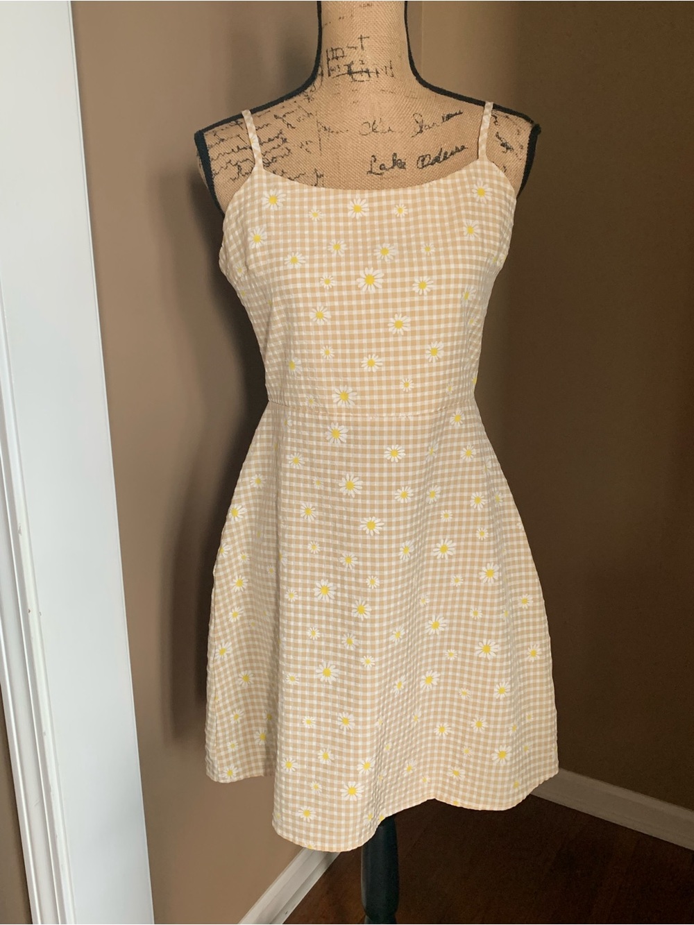 ROMWE Yellow Gingham Daisy Mini Dress